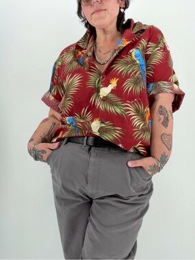 KY'S Hawaiian Shirt Parrot Bird Print Aloha Tropical Made in Hawaii USA